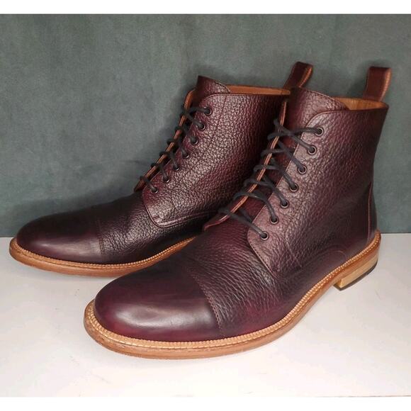 TAFT Rome Boot Oxblood Burgundy Pebbled Leather EU 44 US Mens 11 EUC - Picture 13 of 14